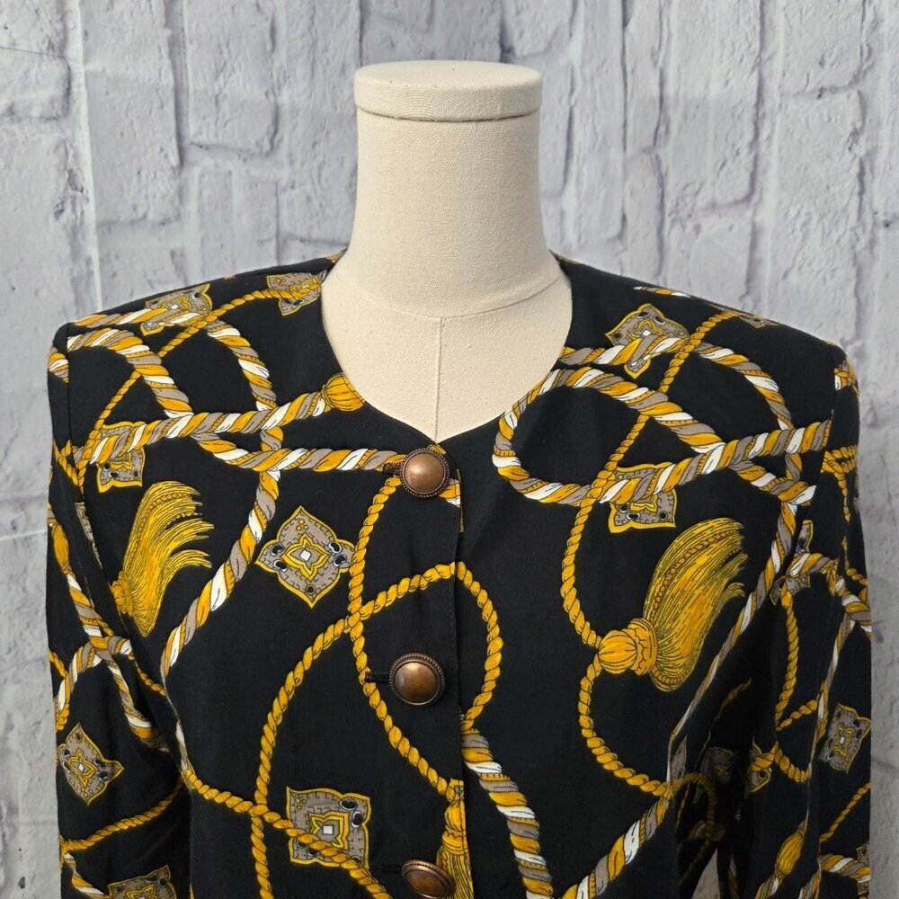 Vintage Norton McNaughton Size 10 Black Gold Chain Button Up Blazer Skirt Set - Picture 6 of 13